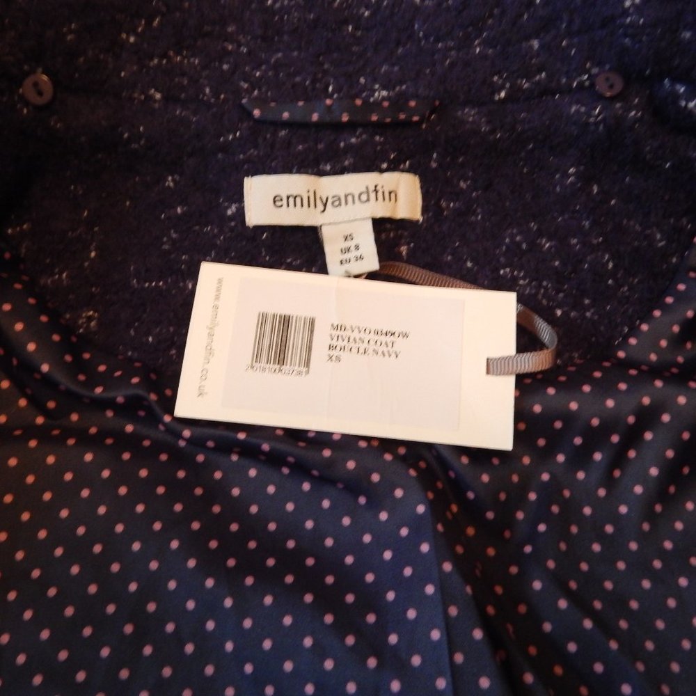 Emily and Fin Vivian Car Coat Boucle Navy XS NWT - Picture 12 of 13